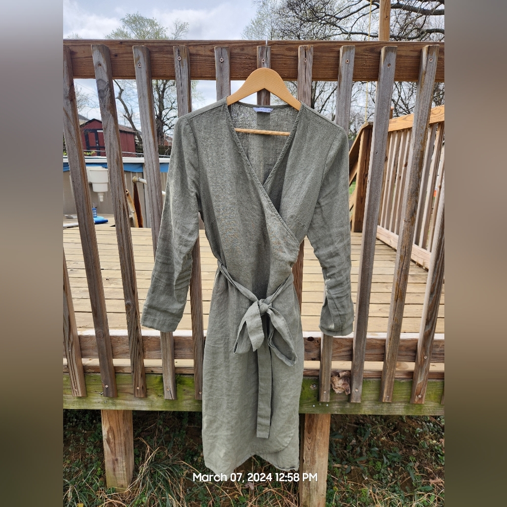 Linenfox Olive Green Midi Dress